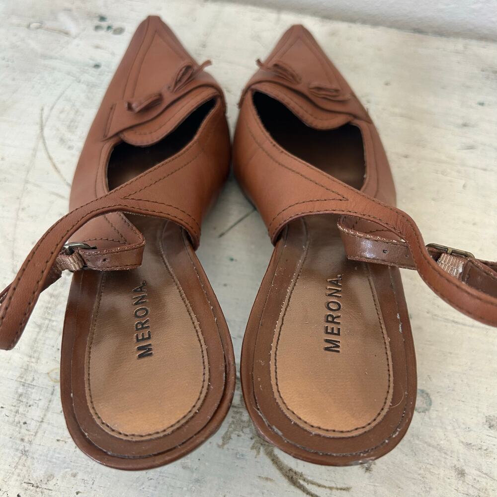 Vintage Merona Abby leather Sling back kitten Heel pointed toe bow coaquette 10 - Picture 8 of 12